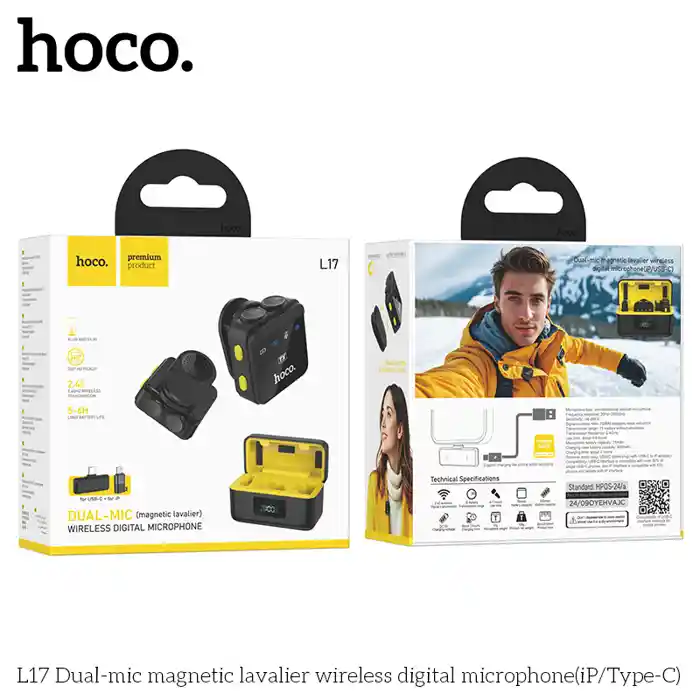 Hoco L17 Dual-Mic Magnetic Lavalier Wireless Digital Microphone (Type-C/iphone)